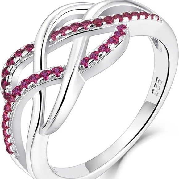 YL Celtic Knot Twisted Knot Ring Birthstone Infinity Rings - Ruby - July - Picture 1 of 6